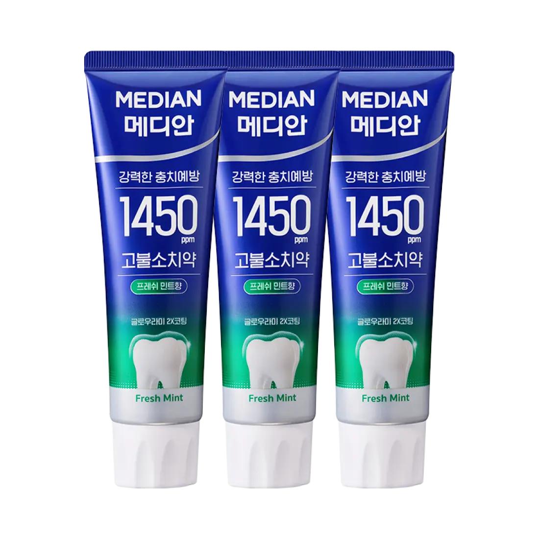 Median 1450 High Fluoride Toothpaste Fresh Mint 100g x 3 Pack