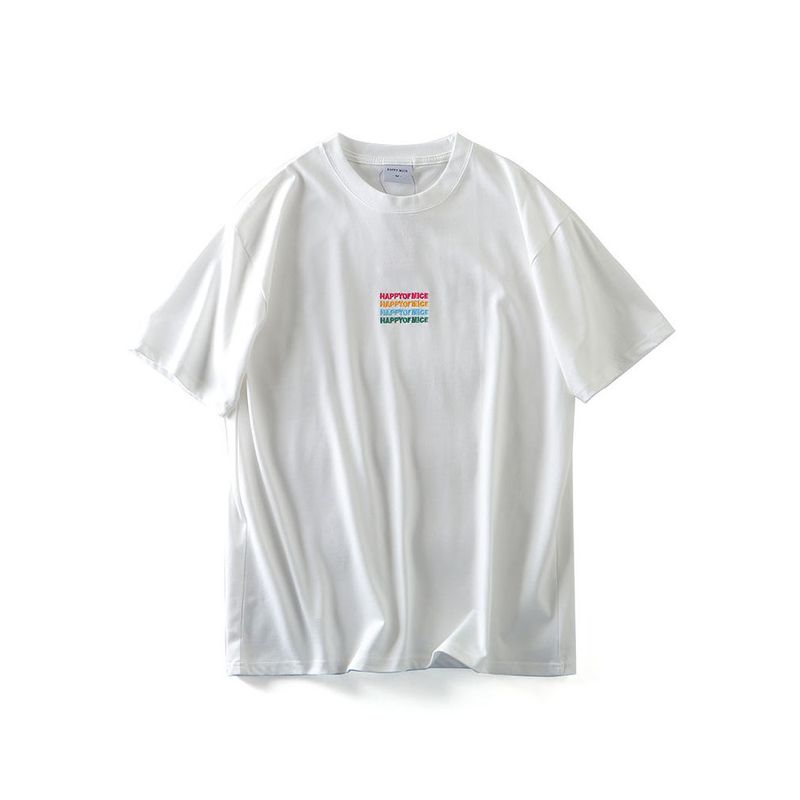 American Pure Cotton Short Sleeve T-Shirt Men s 2024 New Arrival Trendy Summer Embroider Bottoming Shirt Export Export Cotton T-shirt White M