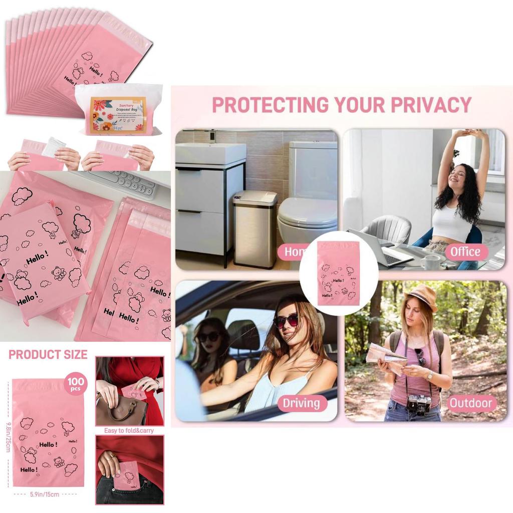Disposable Sanitary Pad Trash Bag With Support For Pink Home Use