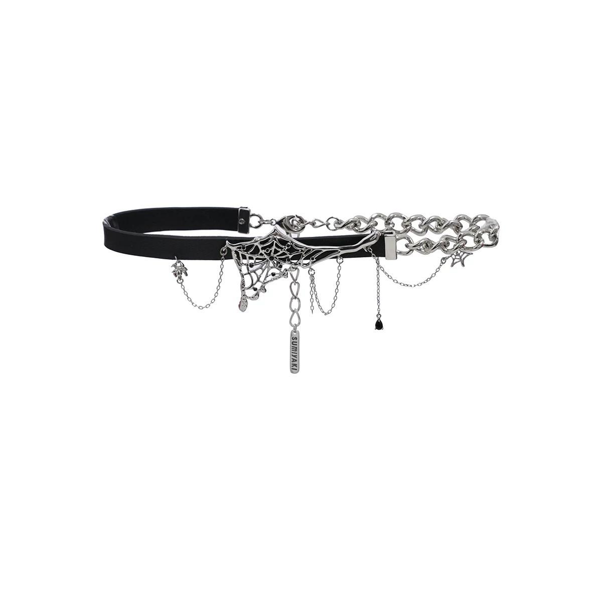 

High Quality Metal Spider Web Leather Hand Chain Women Hip Hop Punk Sexy Necklace Multi Function Goth Sexy Clavicle Chains 40cm