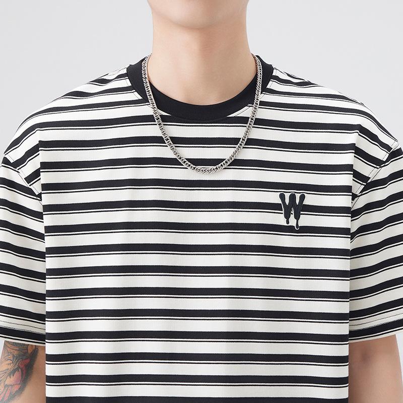 Spring and Summer Data Ice Silk Short-sleeved Men's Striped T-shirt Thin Short-sleeved Shirt