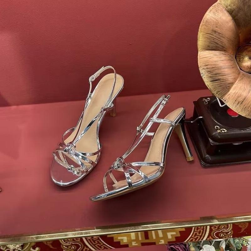 Lato 2025 nowe złote sandały na cienkim obcasie damskie francuskie ze spódnicą temperament zaawansowane nie męczące stóp niszowe wysokie obcasy