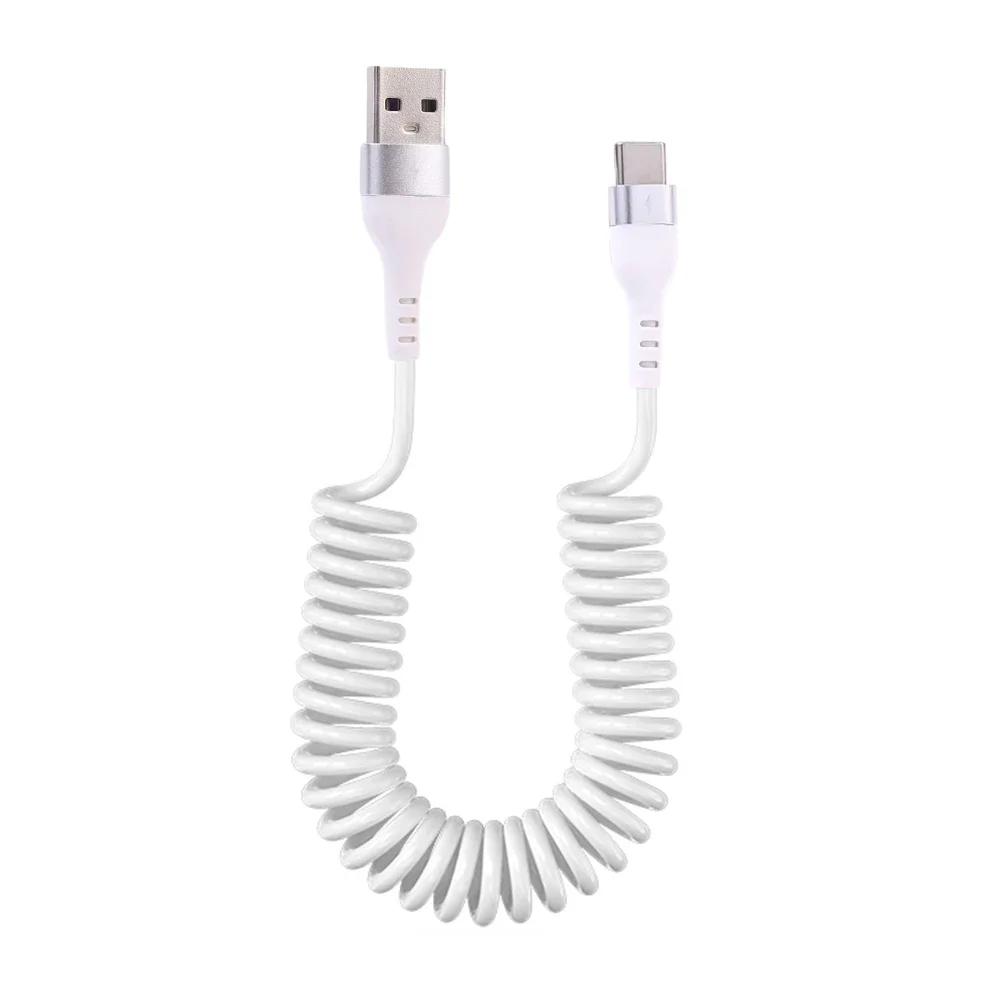 Coiled USB C Cable Car Charger Cable 66W 5A Super Quick Charging Mobile Phone Data Cables Retractable Android Auto Wire Cord