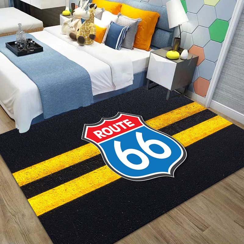 15 Sizes Route 66,Mother Road Sign Pattern Area Rug,Carpet for Home Living Room Bedroom Sofa Doormat Decor,Non-slip Floor Mat
