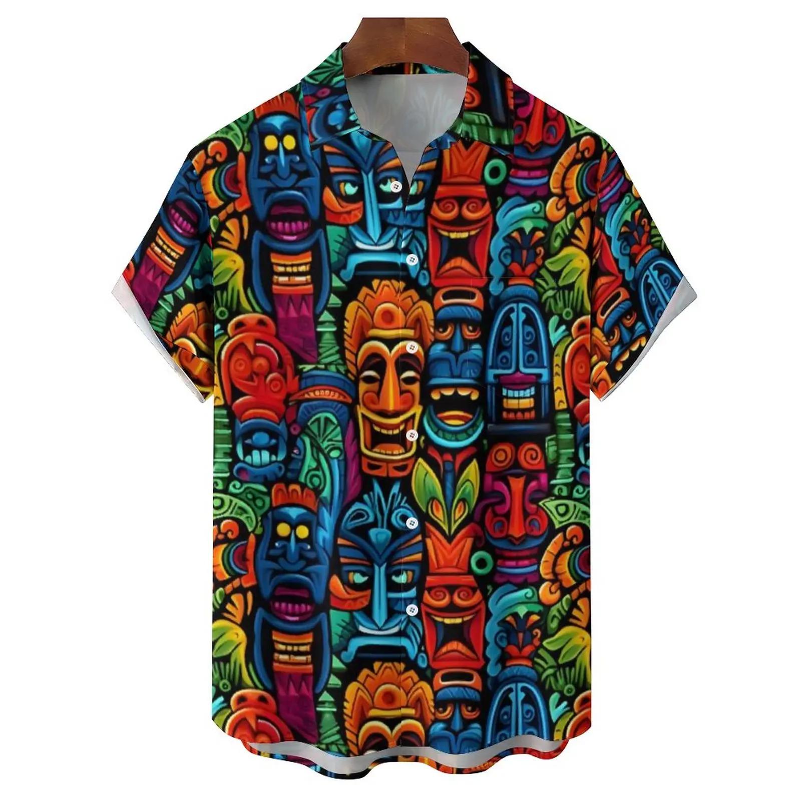 

Чоловіча гавайська сорочка в кольорову смужку Чоловічі сорочки з короткими рукавами, повсякденна верхня футболка великого розміру Чоловічий одяг 5XL
