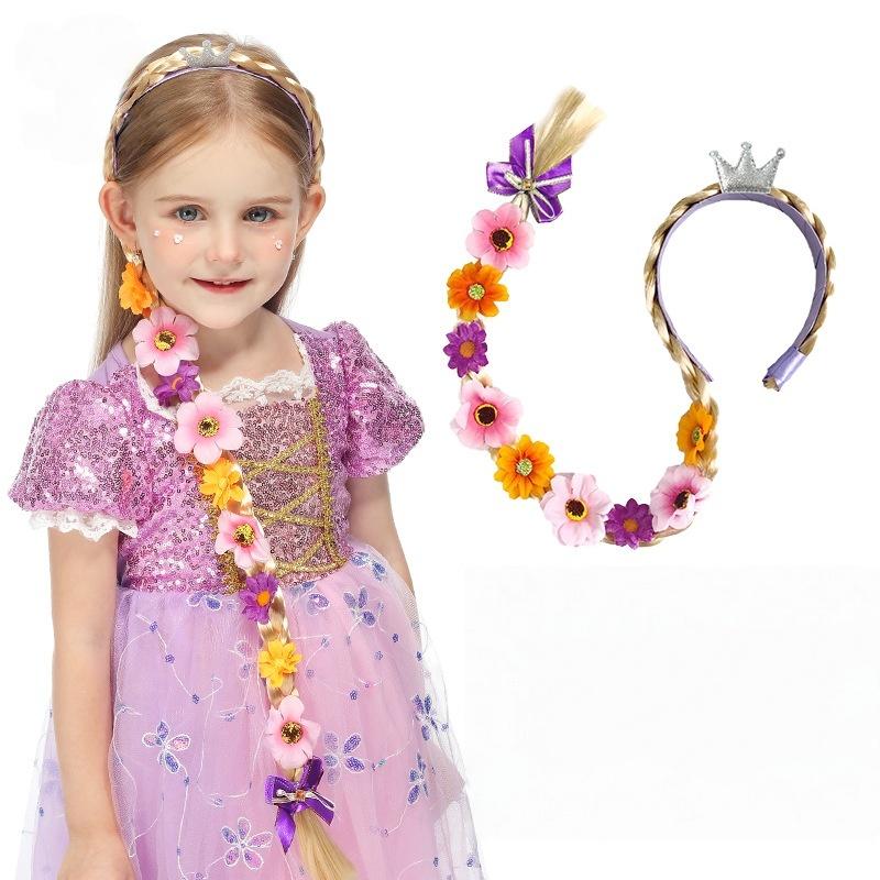 1 Stück Prinzessin Schneeflocke Lange Geflochtene Perücken Stirnbänder Verzierungen Prinzessin Verkleidungsperücken Für Mädchen Kostümzubehör