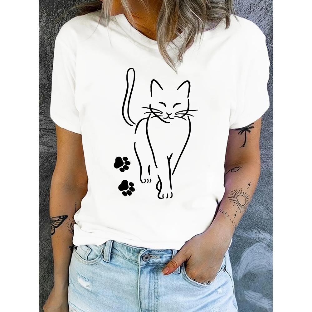

Cute Cat Paw Print T-shirt Women s Harajuku Short Sleeve Casual Women s T-shirt Clothing Street Tops Clothes 3XL