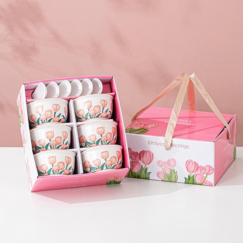 Zpoya Tulip Ceramic Dinnerware Set 6 Bowls 6 Spoons