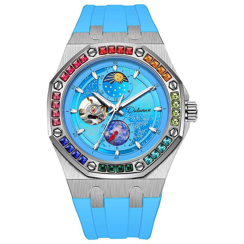 Rhinestone Set Bezel Design Men Automatic Steel Mechanical Watch Tourbillon Luminous Waterproof Men's Wrist Watch