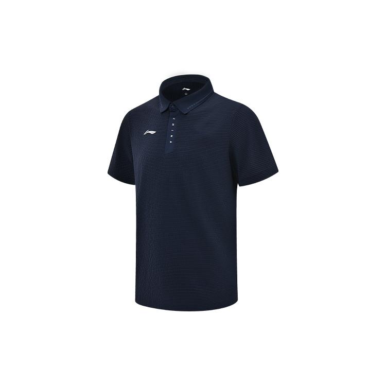 Li Ning Polo Shirts Men's Ink Blue Polo Collar Moderate Straight Fit APLS227-2