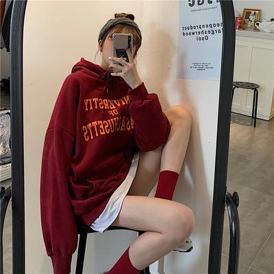 Damen Warmer weicher Hoodie Gepolsterter Pullover Damen College Style Locker Mittellang Buchstaben Bedruckt Lässig Wildcard Retro Schlicht Literarisch Langarm