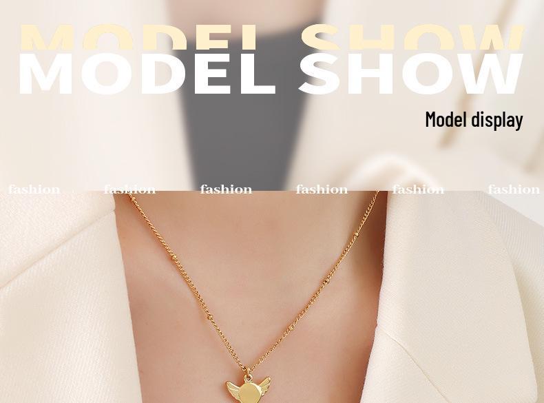 Gold-Plated Geometric Wing Pendant Necklace: Japanese-Korean Design with Titanium Steel Clavicle Chain
