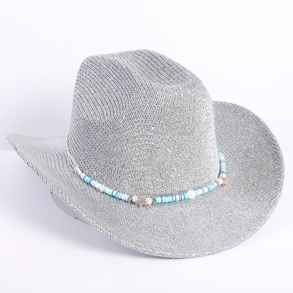 Popular European and American classic western denim straw hat, men's and women's fashion outdoor sunscreen sequined straw hat