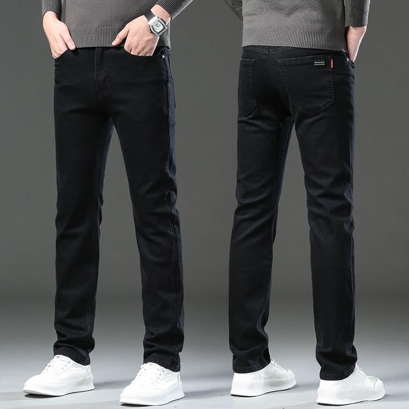 High-end Smoke Gray Jeans Straight Loose Spring and Autumn Thick Medium Diagonal Pocket Casual Pants Large Size Winter