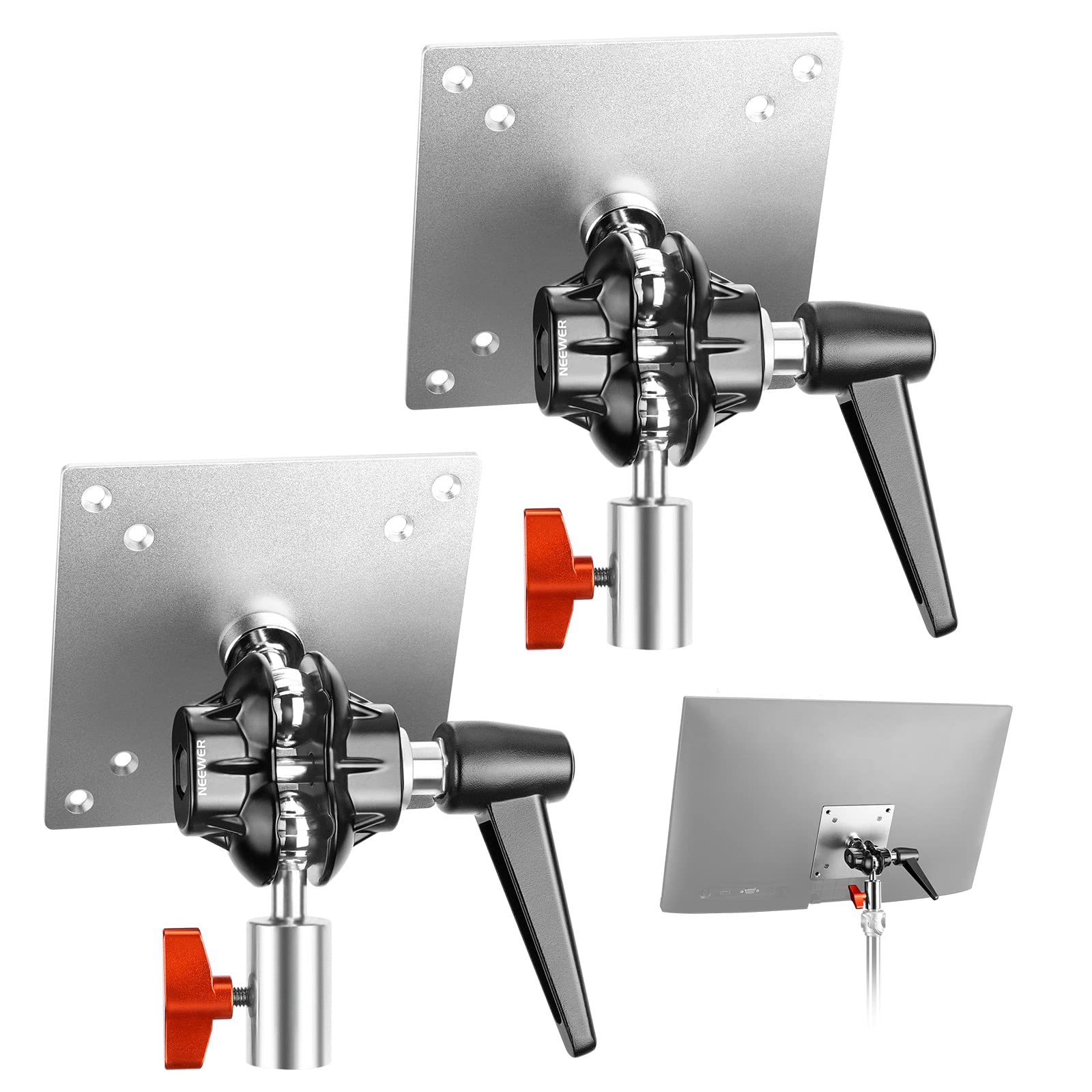 

NEEWER Monitor Mount Adapter with VESA Adjustable Aluminum Alloy Light Stand Dual Ball M4 Screw Receiver for Impact Screen Outdoor TV Max Load MA001