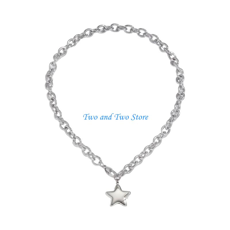 HX6F Shining Star Drop Necklace Comfort Fit Stainless Steel Chain Jewelry Gift