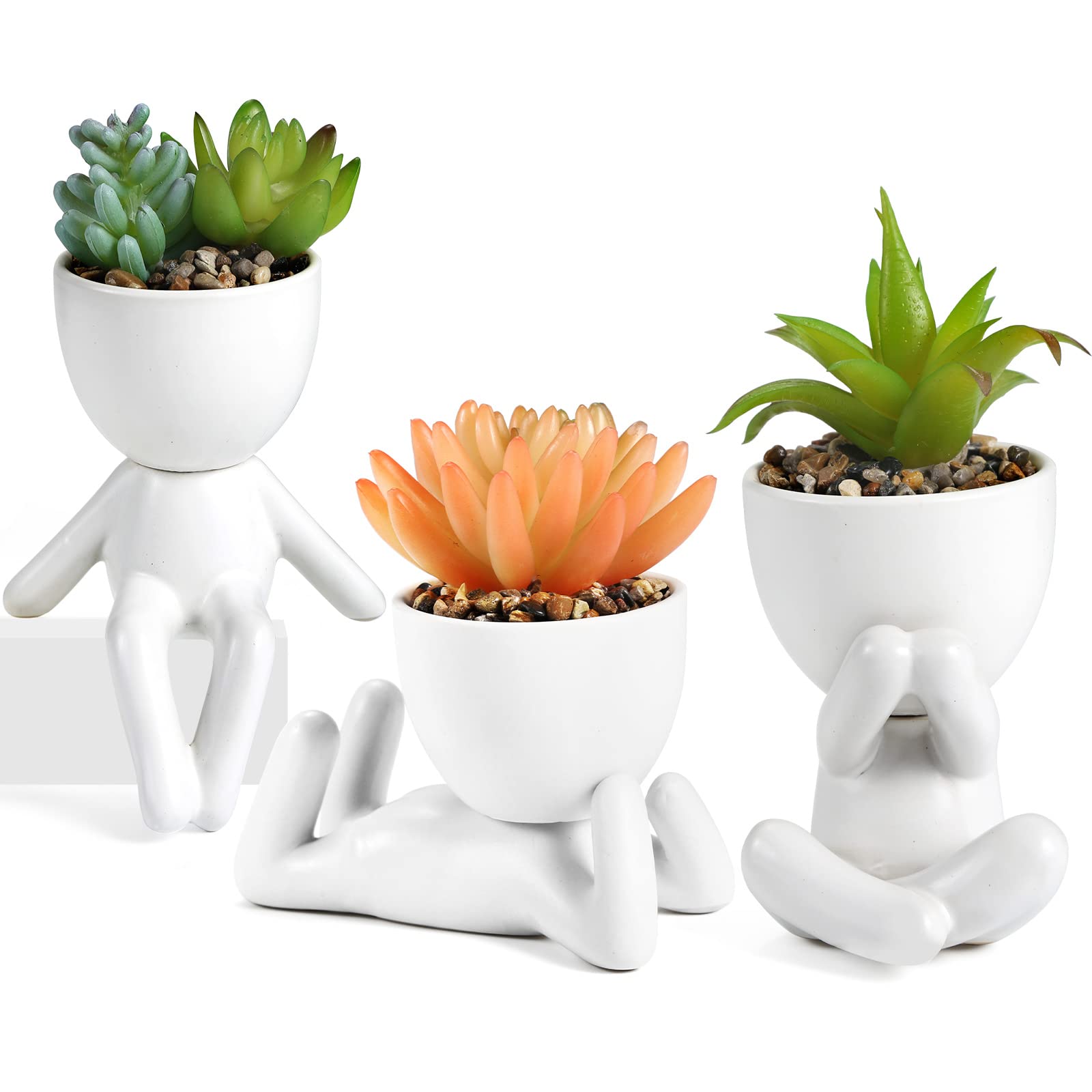 [3-Pack] Artificial Plant Decoration, Artificial Flowers, Potted Plants, Simulated Succulents, Table Decoration (White)