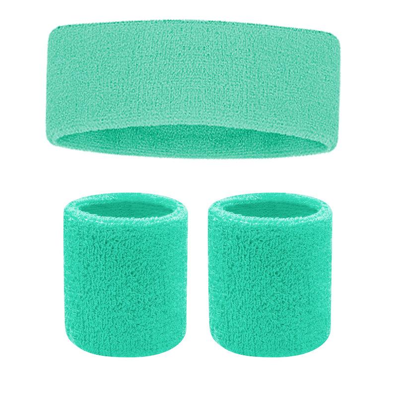 Sports Fitness Cycling Basketball Badminton Breathable High Elastic Polyester Cotton Sweat Absorbing Headband Hand Guard Wrist Headband Set