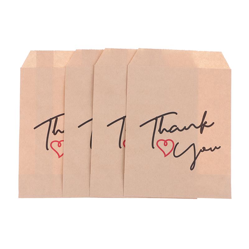 25 Pcs 13X18Cm "Thank You" Paper Gift Bags Kraft Favor Bags Flat Cookie Candy Snack Dessert Packaging Bag For Weddings Party