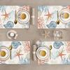 Bonhause Nautical Coastal Placemats Set of 4, 12x18 Inch Ocean Themed Starfish Coral Beach Kitchen Dining Table Mats Washable Place Mats for Indoor