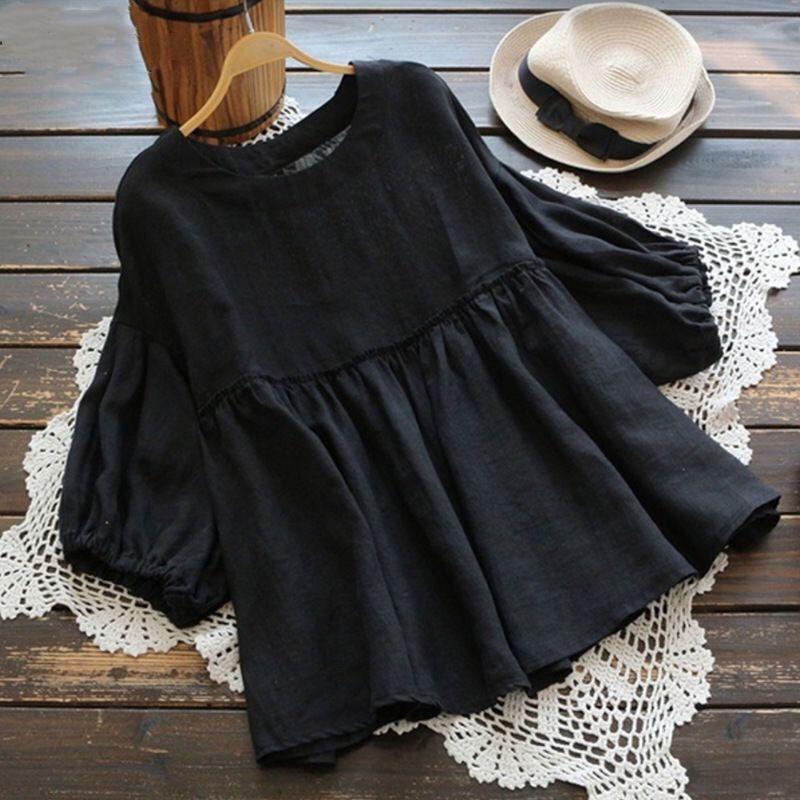 BITCED Women's Fashion Casual Solid Color Print O-Neck Long Sleeve Blouses & Shirts