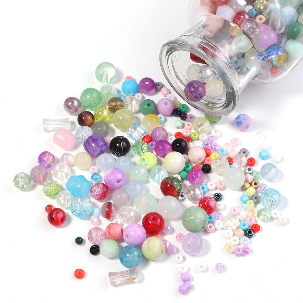 50g 3-12mm Mixed Size Glass Beads Colorful Loose Spacer Bead For Jewelry Making DIY Bracelet Necklace Phone Keychain Accessories