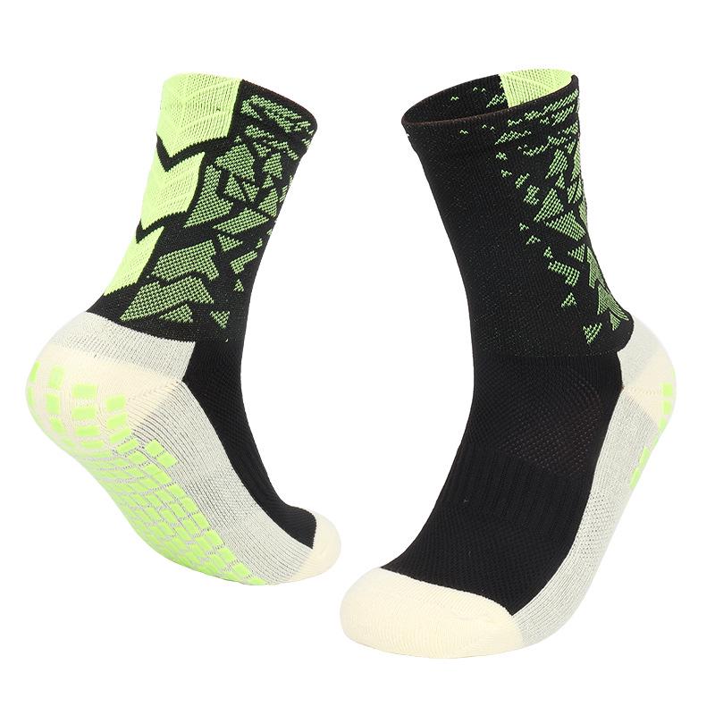 Colorful Shock-Absorbing Non-Slip Mid-Calf Football Socks with Thick Terry Bottom, Breathable Design for Adults