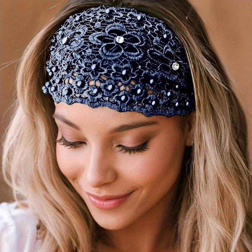 Modeaccessoire Kristallperle Blumengirlande Perlen Stirnbänder Spitze Atmungsaktiv Breite Stirnbänder Hohlmuster Dehnbar Turban Tägliches Tragen