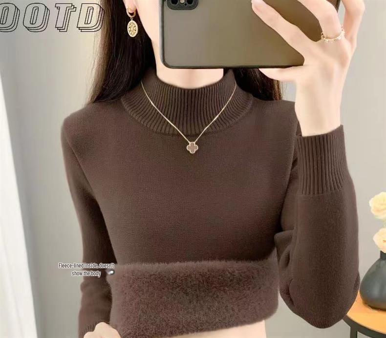 2025 Women's Velvet Knit Half-Turtleneck Sweater: Cozy Winter Base Layer Top