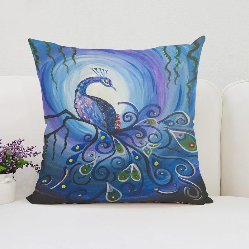 Europe and the United States Sofa Cushion Sets Beautiful Peacock Double-sided Printed Pillow Covers Chair Lumbar Cushion 45x45cm