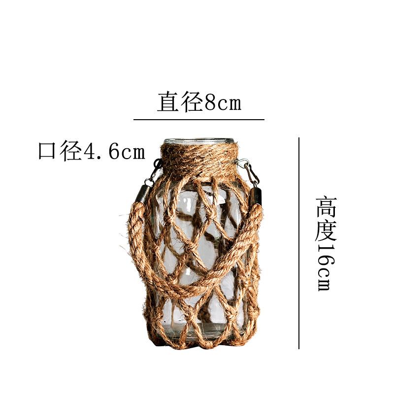 

Vintage Flower Vase, Creative Hand Woven Mesh Pocket Transparent Glass Vase