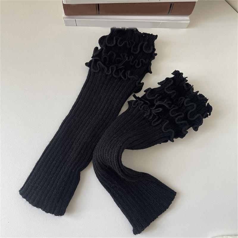 Ribbed Knit Boot Cuffs Footless Socks with Elegant Bows Designs for Women Layered Ruffle Edge Leg Warmers Streetwear