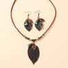 Trendy Five Leaf Clover Beaded Necklace And Earrings Set With Braided Wax Cord Pendant For Casual Everyday Wear