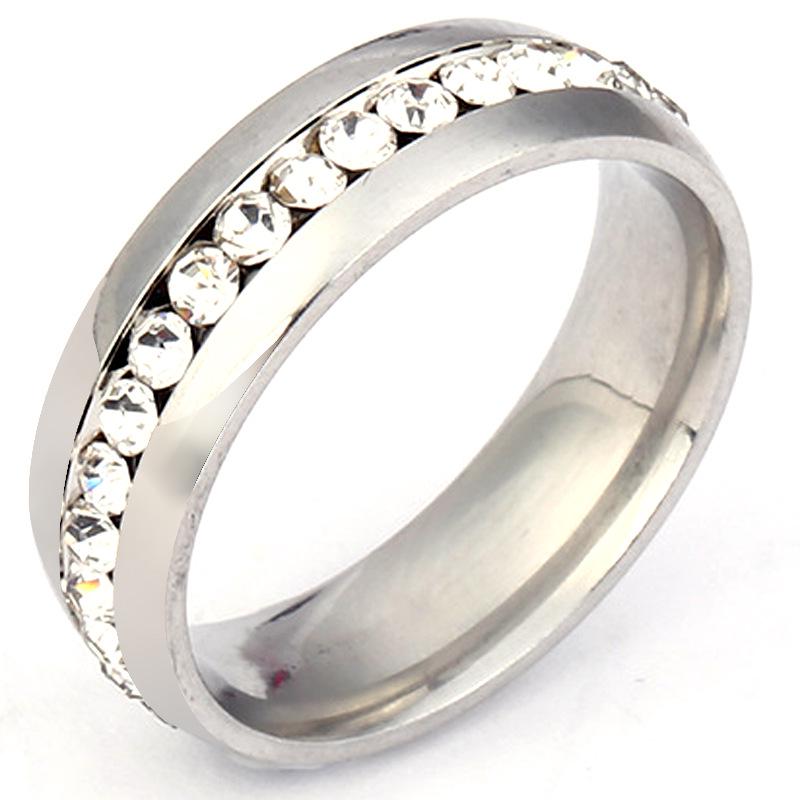 Exquisite Titanium Steel Ring with Single-Row Rhinestone Inlay 6 белый
