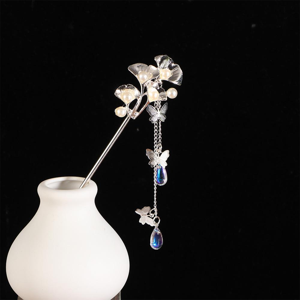 Ancient Style Butterfly Tassel Tassel Hairpin Pearl Hair Sticks Plate Hair Fork Hair Accessories