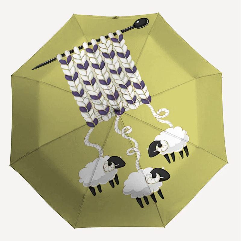 1PC knitting sheep Automatic Open/Close Umbrella with Windproof, 8-Rib Sturdy Canopy, Durable Ribs, Fashionable Design, Outdoor Accessory, Fun Prin, H