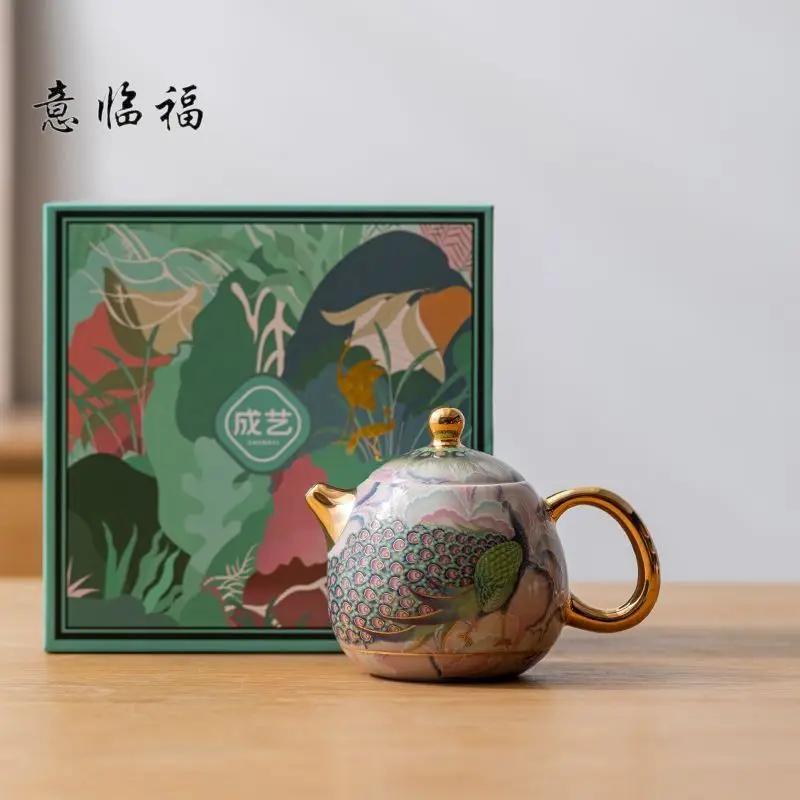 Dragon Egg Pot Hand-painted Peacock Small Teapot Ceramic Brewing Teapot