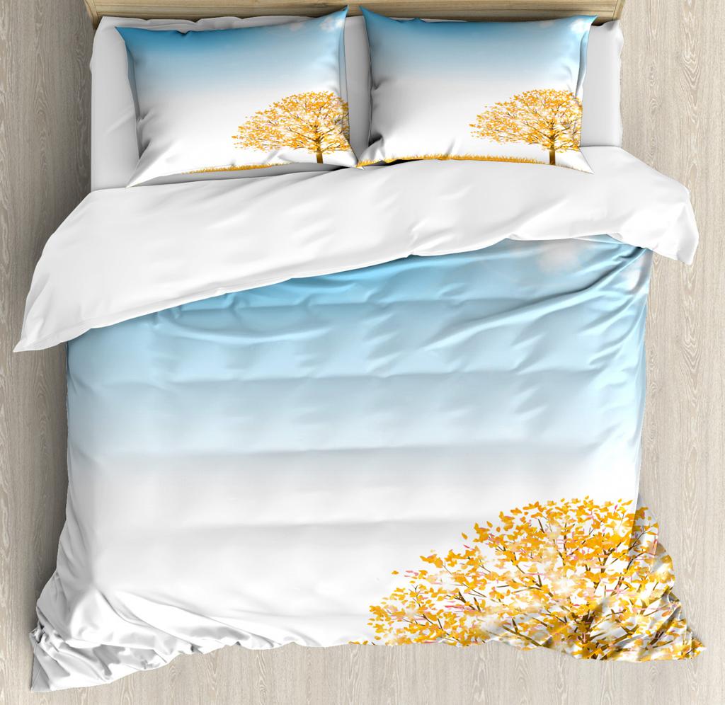 Leaves Duvet Cover Set Fall Season Canadian Maple Leaf Natural Plant Gold King Queen Size for Kid Boy Girl Polyester Bedding Set