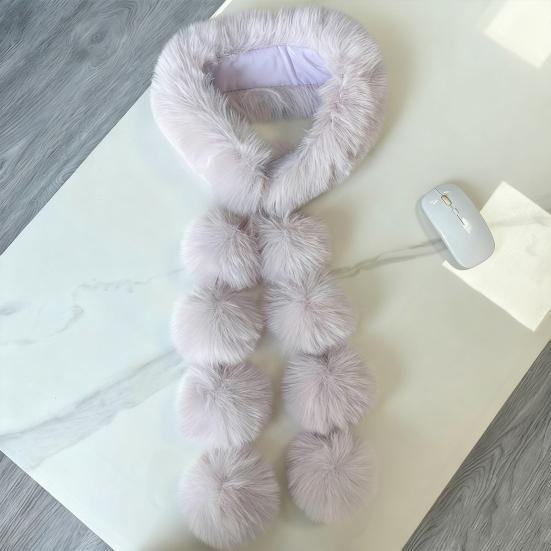 Women Scarf Solid Color Soft Imitation Fox Fur Shawl with Plush Balls