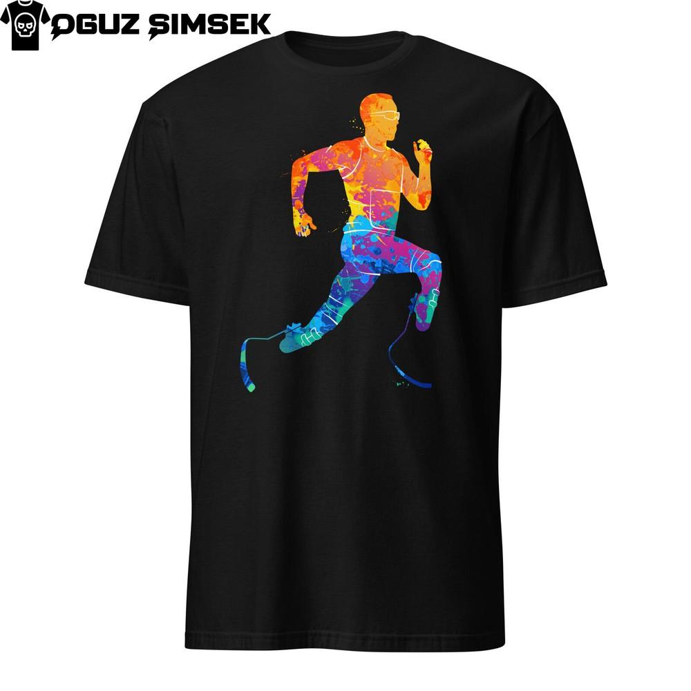 

Abstract Colorful Silhouette Disabled Athlete Running Unisex T-Shirt Unique Tee L