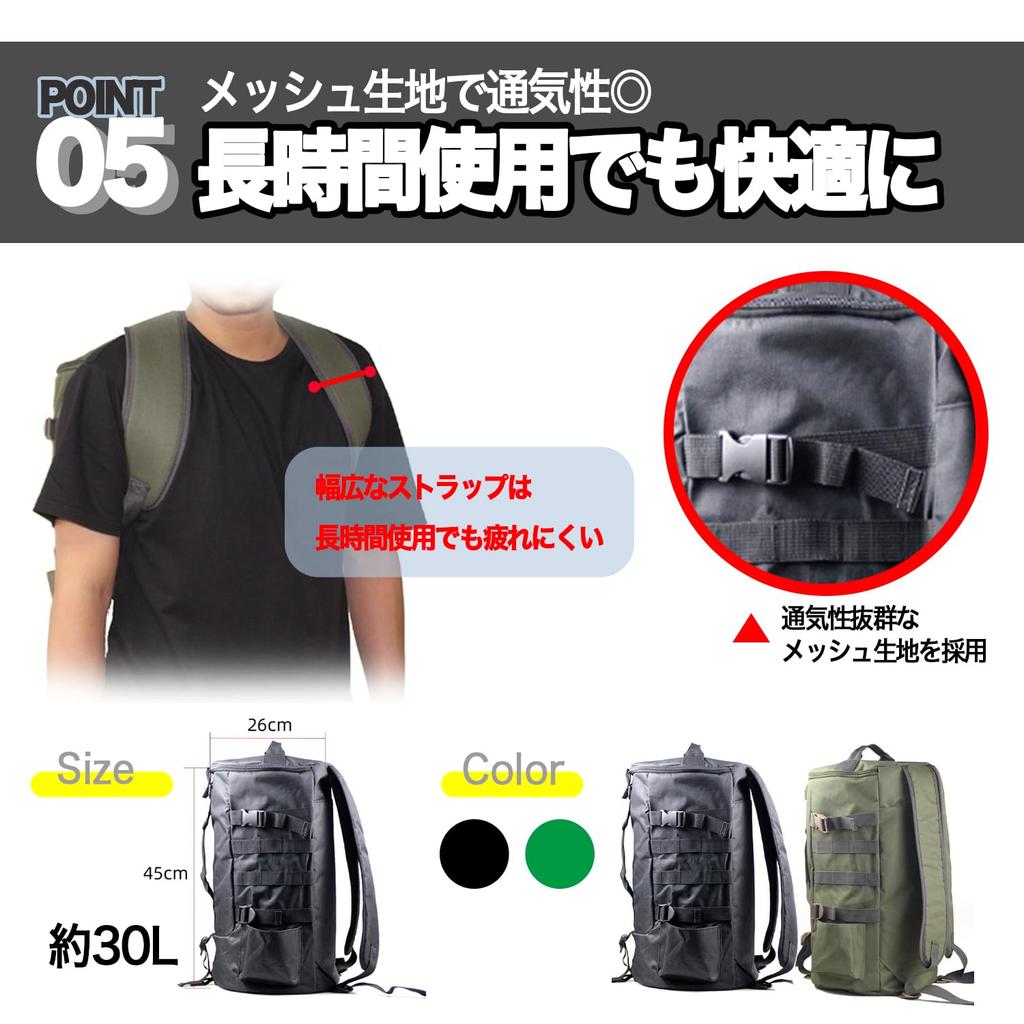 GRmkt Fishing Tackle Backpack, 30L, Multi-functional, Portable, Compact, Lightweight, 3-Way, Handbag, Shoulder Bag, Fishing Rod Storage, Black