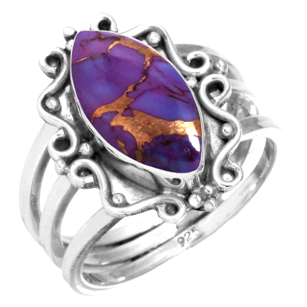 925 Sterling Silver Ring Women Gemstone Handmade Jewelry Wedding Gift Blue Green Purple Copper Turquoise Pearl Lapis Mother Of Pearl Fashion