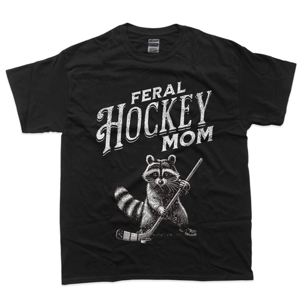 Retro Raccoon Feral Hockey Mom Hockey Player Trash Funny T-Shirt