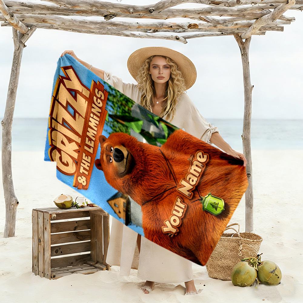 Grizzy & Lemmings Customize Text Beach Towel Super Soft Microfiber Quickdry Fabric