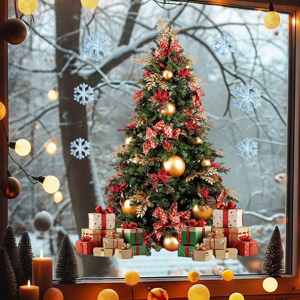Christmas Window Clings Ball Pine Needle Window Decal Static Window Stickers Christmas Decorations for Holiday Party