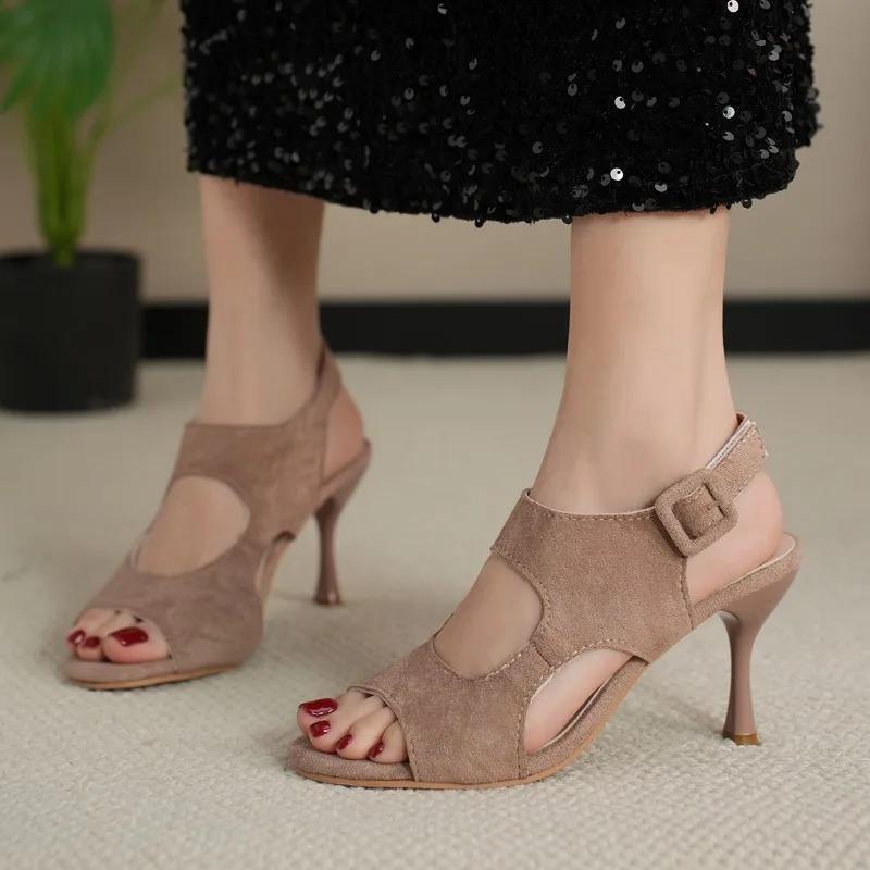 2025  Summer Women's Sandals Peep Toe High Heel Shoes  Pumps  Back Zip Stiletto