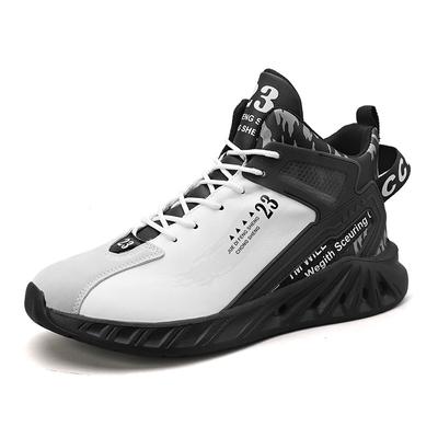 Large Size Four-season Single Shoes Thick-soled Medium-top Sports Shoes Leather Surface Waterproof Dad Basketball Shoes