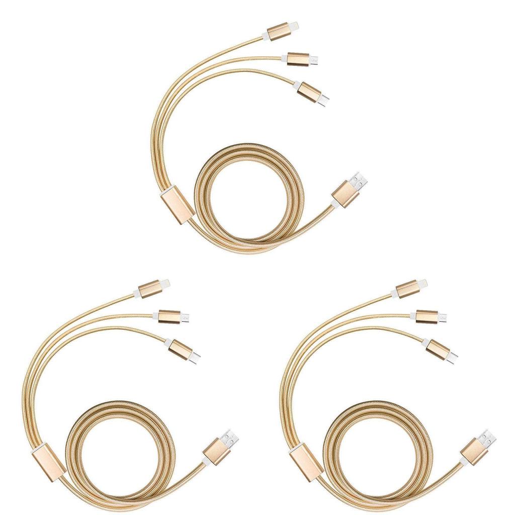For Universal 3in1 Nylon Braided Data Cable With Fast Charging For Apple Huawei Samsung Devices