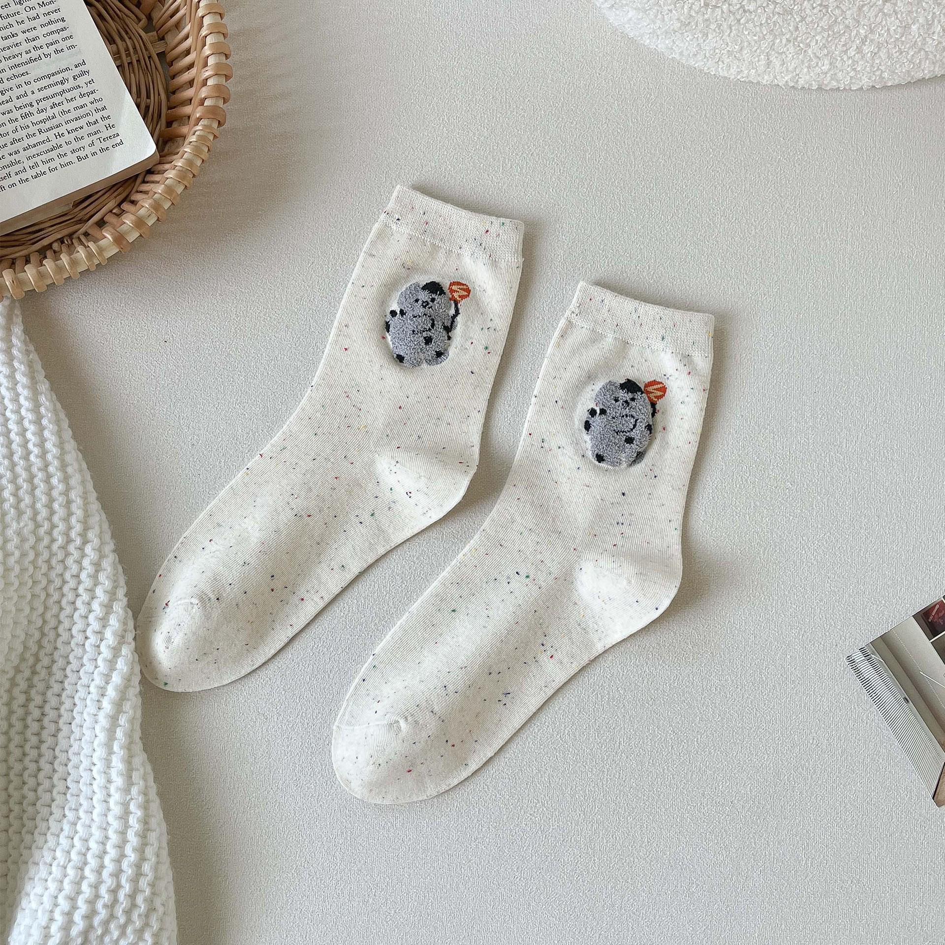 

Женские милые мультяшные носки до середины икры в горошек - Граффити Белый, Весна/Осень Универсальные, Бесшовные Послеродовые One Size