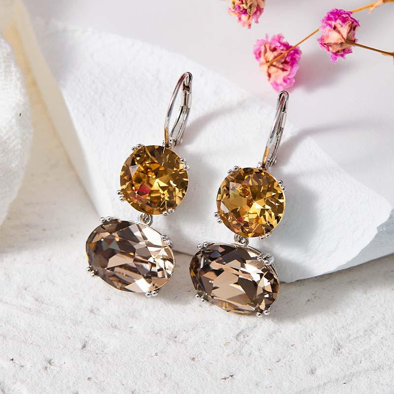 Jesienno-zimowe kolczyki w stylu vintage z cytrynem ze srebra próby S925 - Elegancki prezent na Boże Narodzenie/Nowy Rok